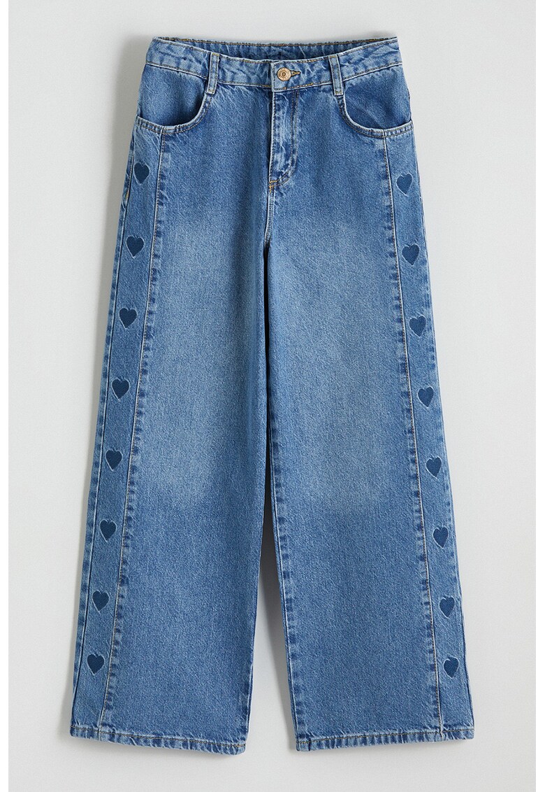 Blugi cu croiala ampla si talie ajustabila - Albastru melange