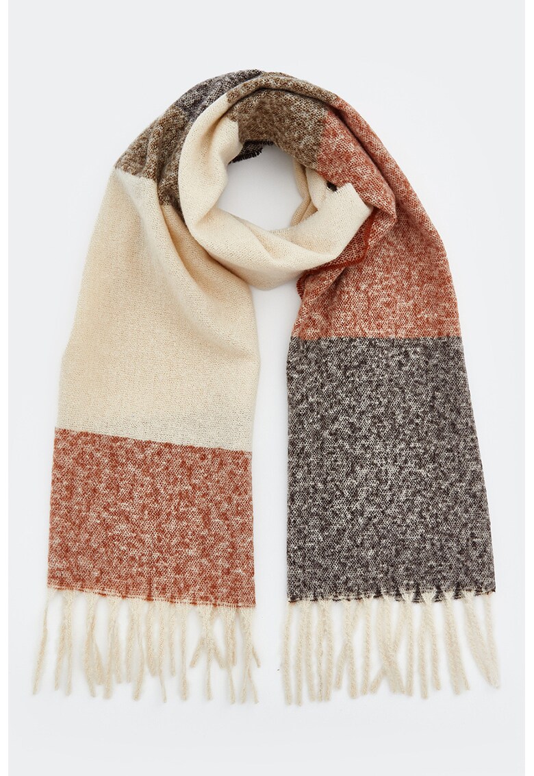 Fular cu franjuri si dungi - Bej
