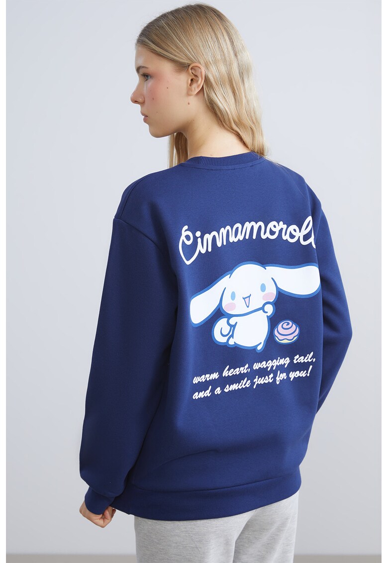 Bluza de trening cu imprimeu - terminatie mansete elatstice - Albastru inchis