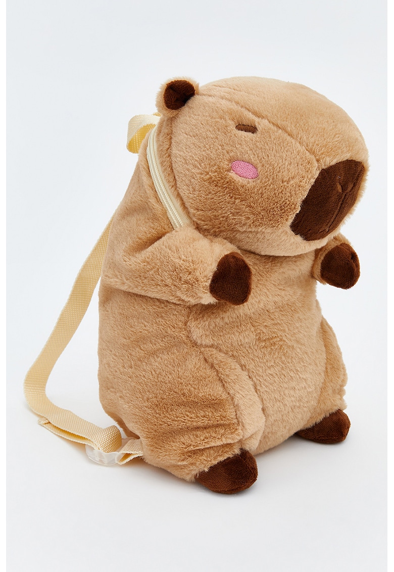 Rucsac cu aspect pufos si design cu animale - Maro camel