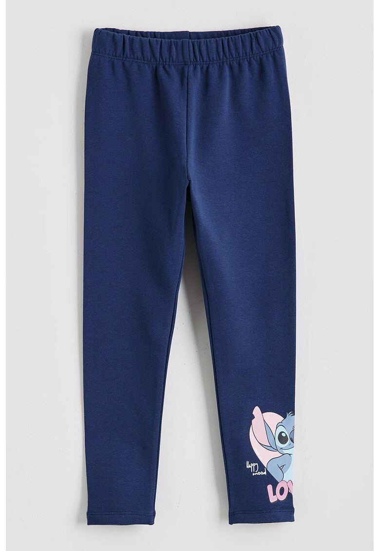 Pantaloni cu talie elastica si imprimeu cu Stitch - Albastru inchis