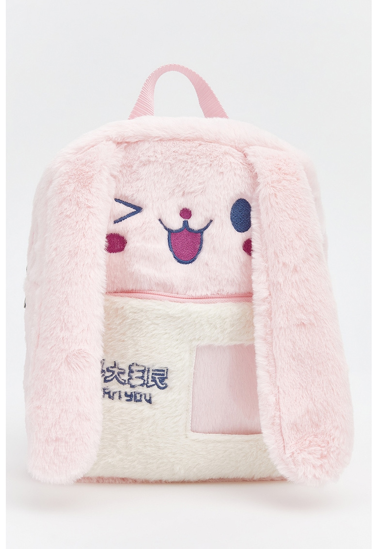 Rucsac pufos cu urechi iepure - Roz pal