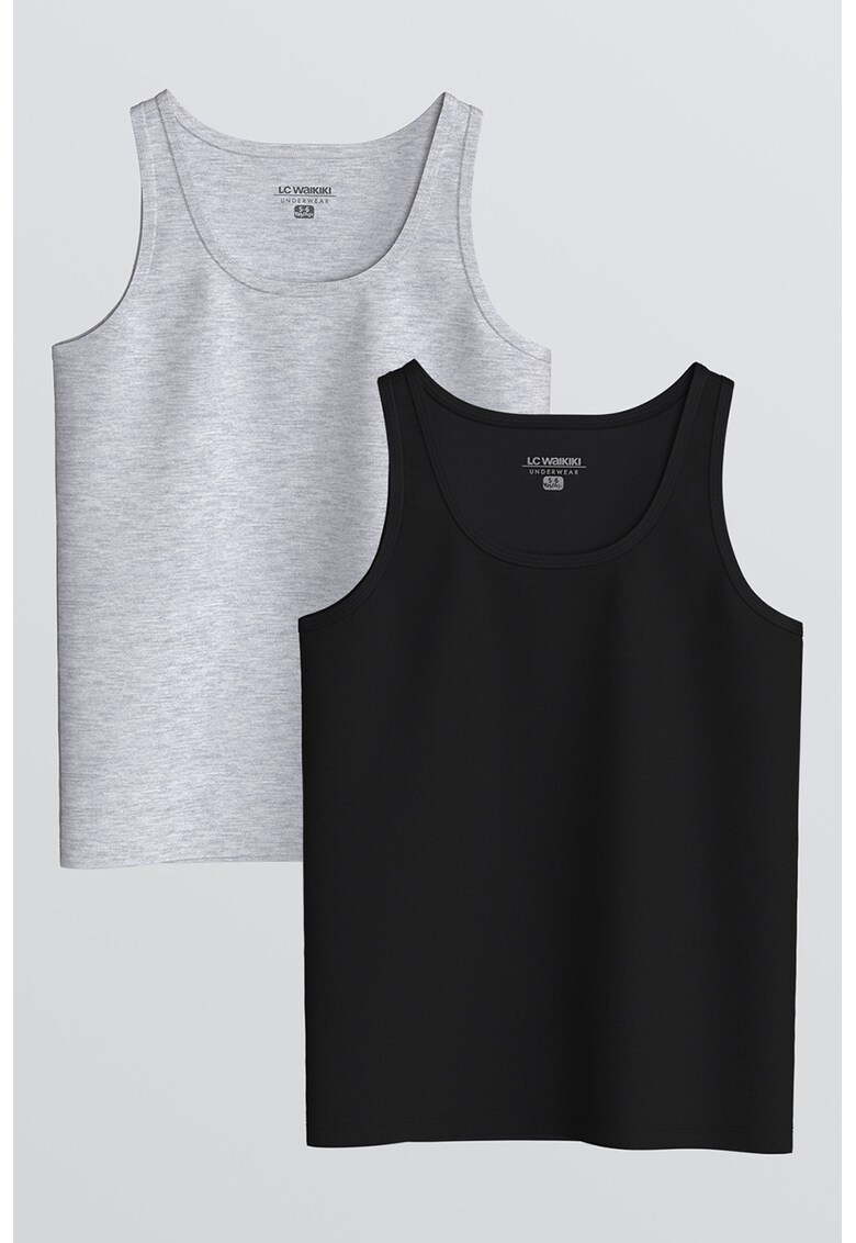 Set de topuri uni din bumbac - 2 piese - Negru