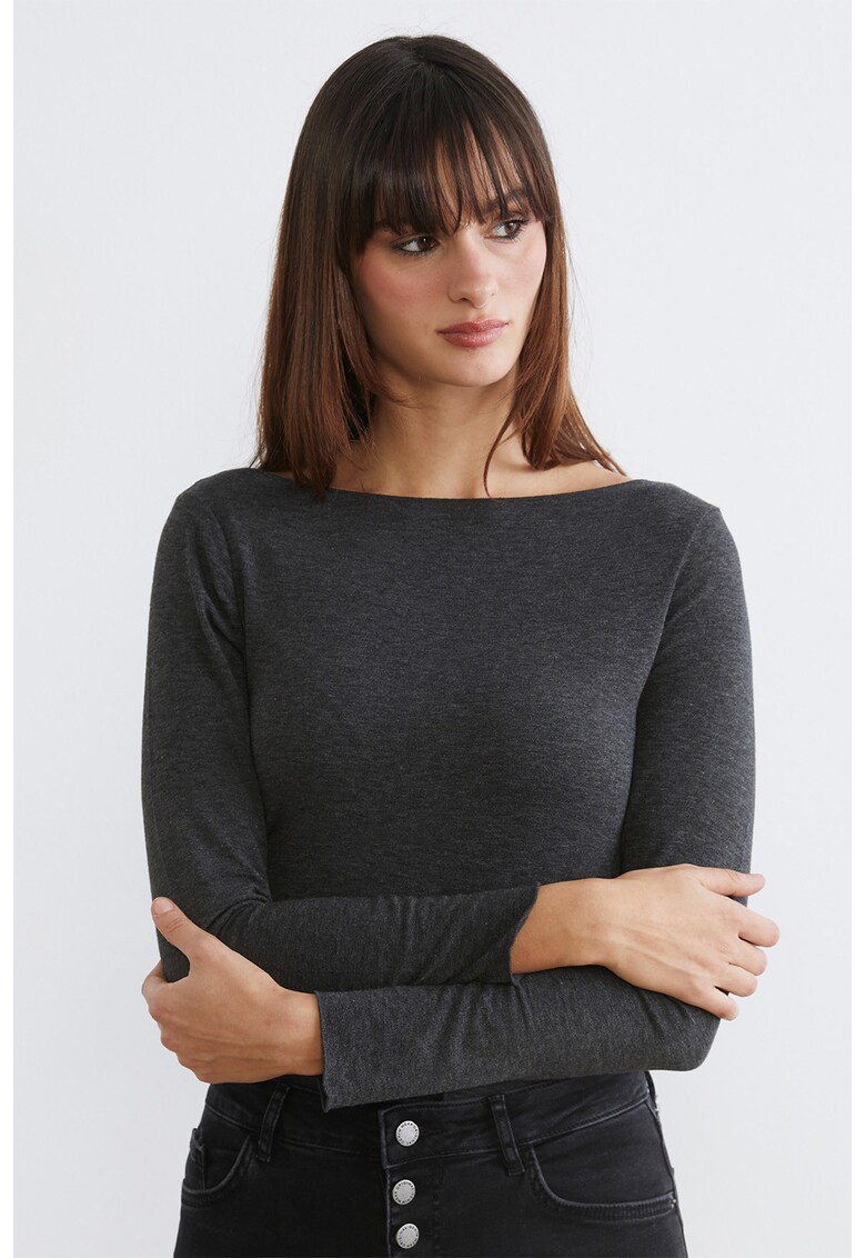 Bluza slim-fit cu decolteu barcuta Vision - Gri inchis