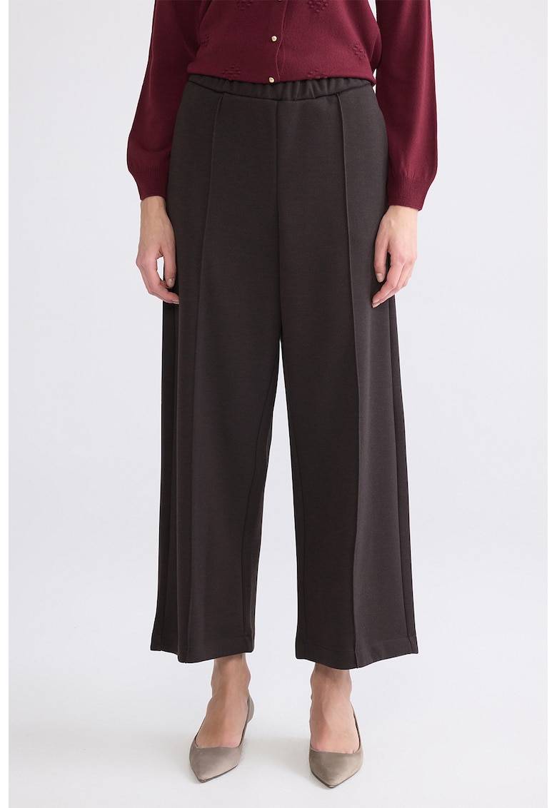 Pantaloni crop cu talie elastica - Maro inchis