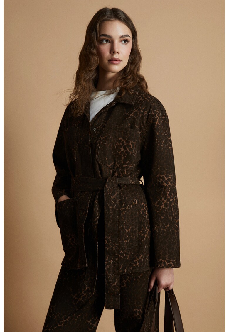 Palton scurt cu animal print - Maro inchis