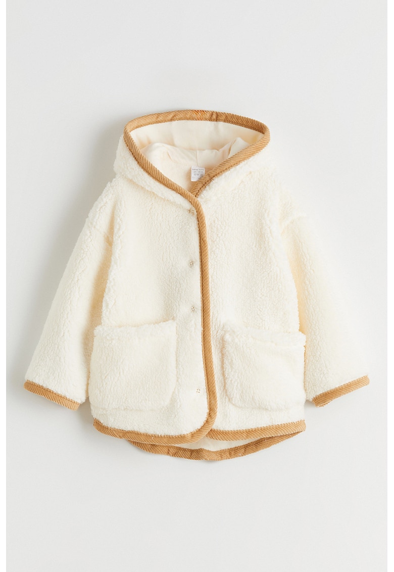 Jacheta din material teddy cu gluga - Bej