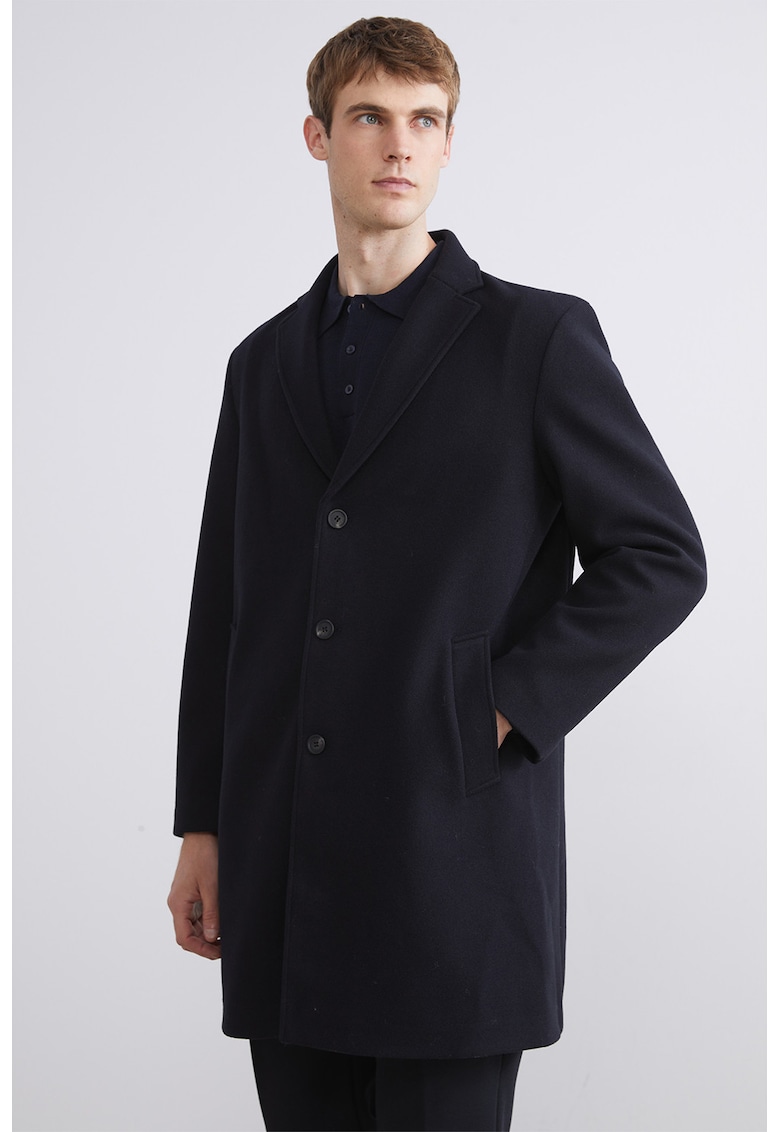 Palton lung cu model uni - Negru