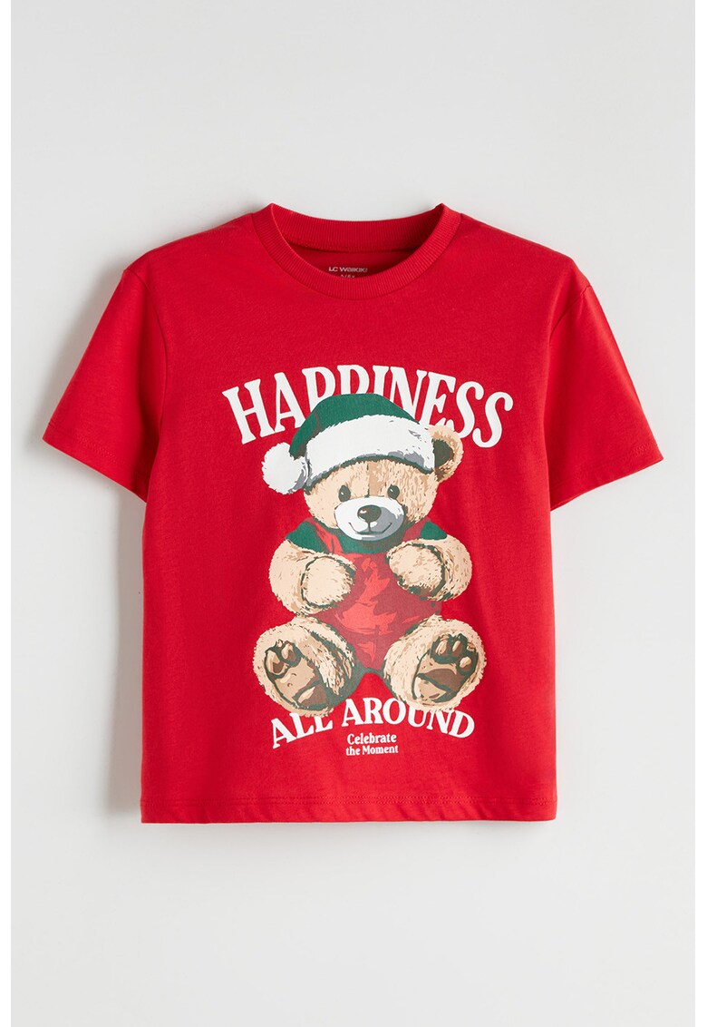 Tricou din bumbac cu imprimeu tematic de Craciun - Rosu/Alb/Verde