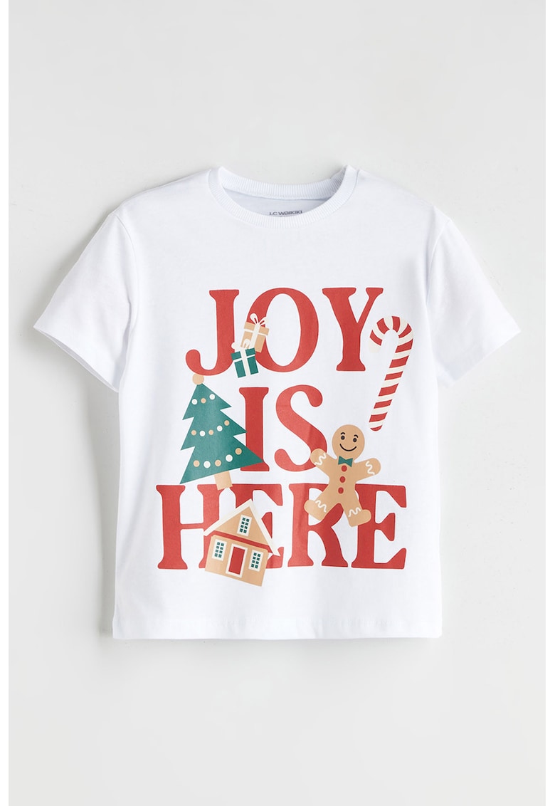 Tricou din bumbac cu imprimeu tematic de Craciun - Rosu/Alb