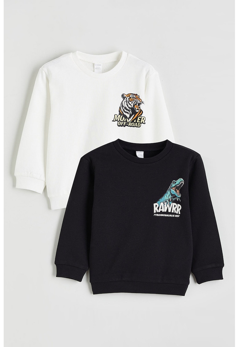 Set de bluze de trening cu imprimeu - 2 piese - Alb/Albastru azur/Negru