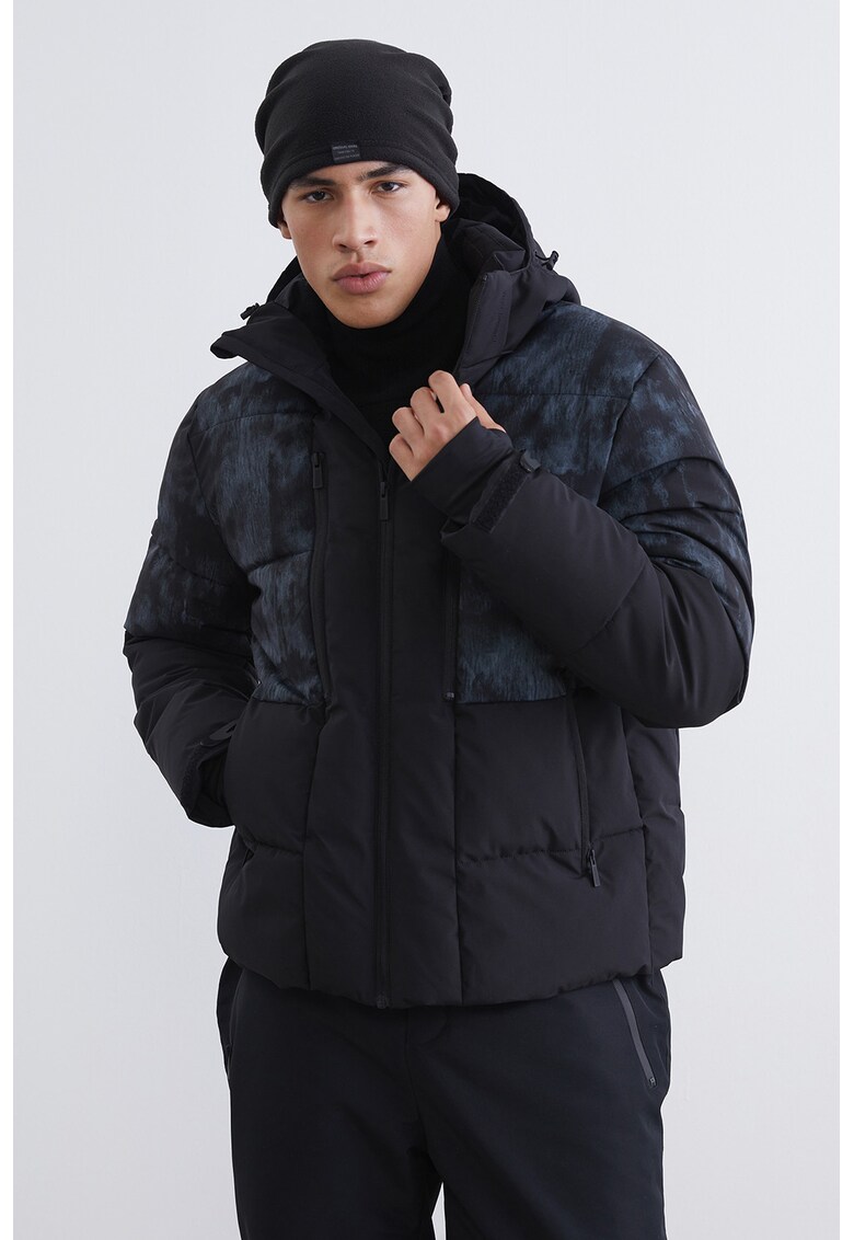 Geaca cu vatelina si buzunare multiple cu fermoar - Negru/Bleumarin