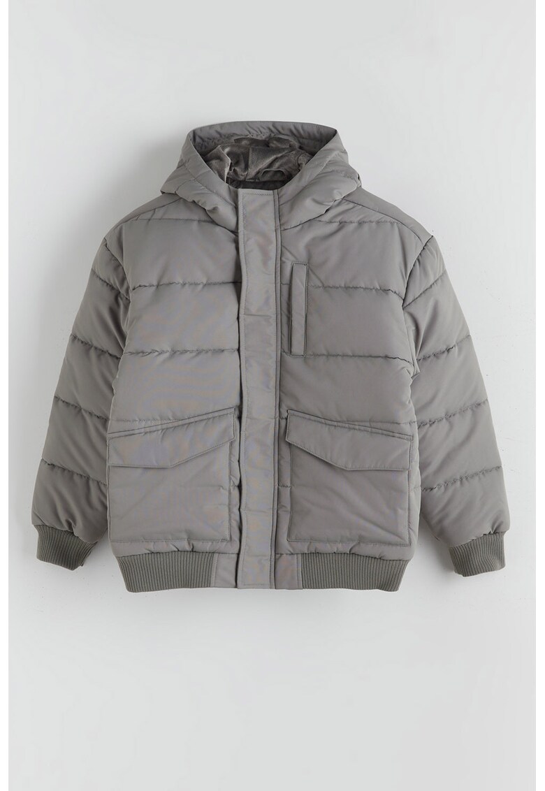 Jacheta scurta cu gluga - Gri cenusiu