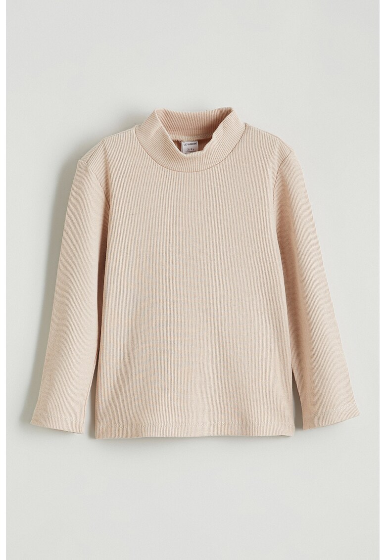 Bluza striata cu guler scurt - Bej deschis