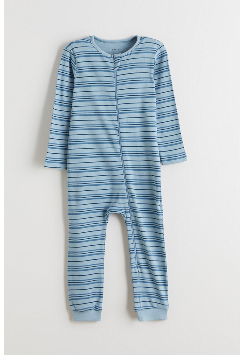 Salopeta cu model in dungi si fermoar - Albastru pastel