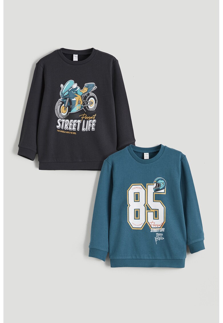 Set de bluze de trening cu imprimeu - 2 piese - Albastru/Gri inchis