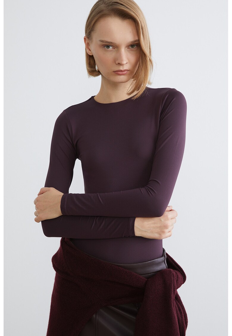 Body slim fit cu decolteu la baza gatului Vision - Violet