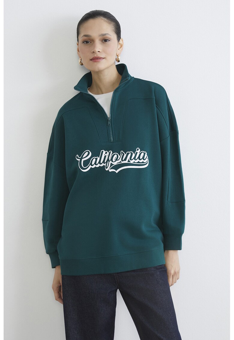 Bluza de trening lejera cu fenta cu fermoar - Verde persan