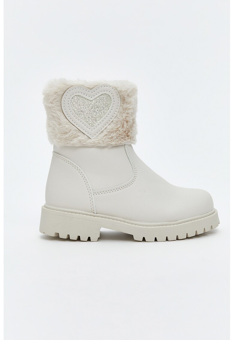 Ghete din piele ecologica cu blana sintetica - Alb