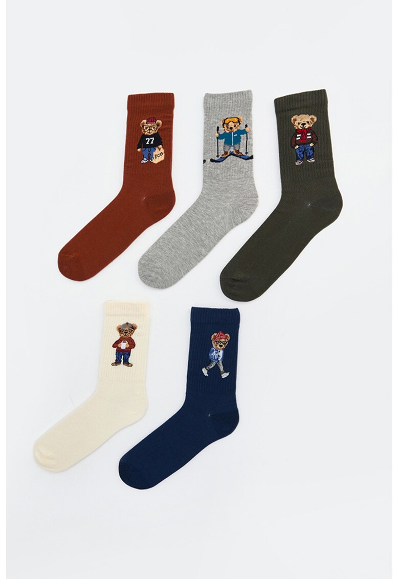 Set de sosete lungi cu imprimeu - 5 perechi - Gri melange/Negru