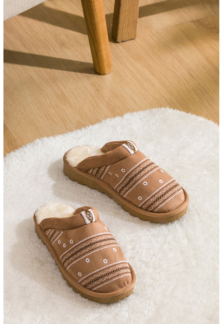 Papuci de casa din material textil - Maro camel