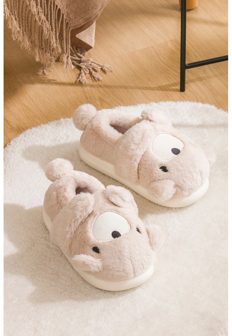 Papuci de casa cu model cu animale - Crem