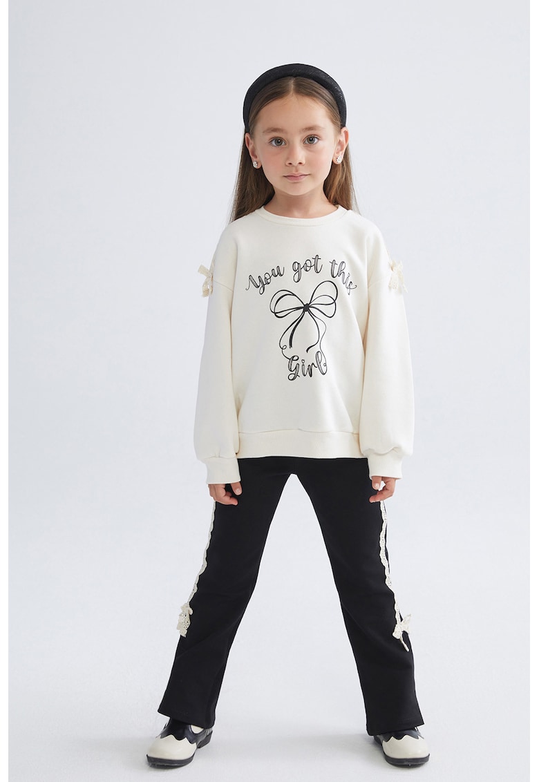 Set de bluza si pantaloni de trening din amestec de bumbac - 2 piese - Negru/Crem