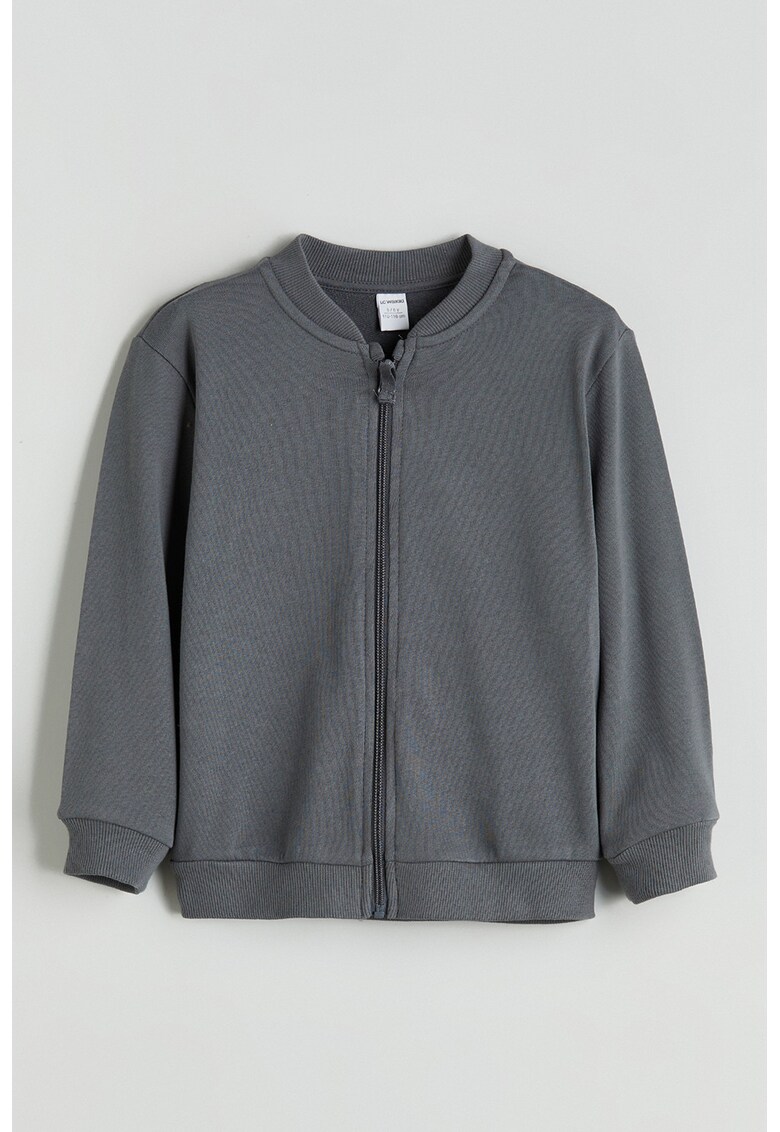 Bluza de trening cu guler baseball si fermoar - Gri inchis