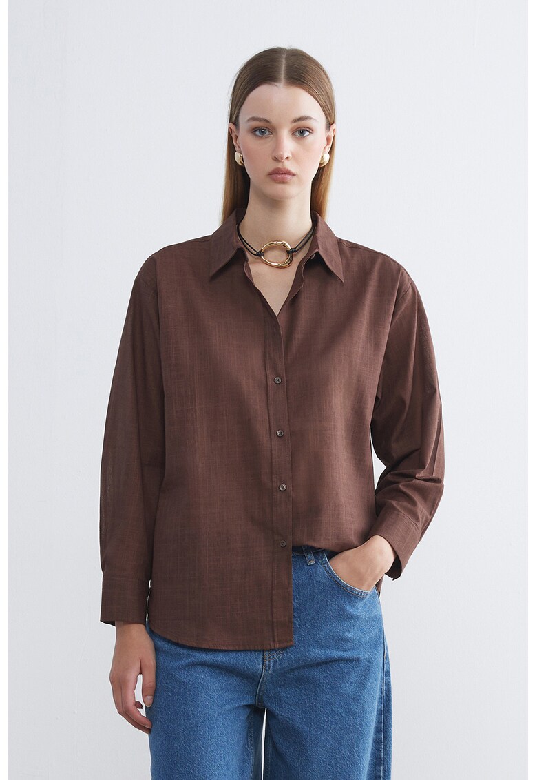 Camasa lejerea din bumbac - Maro scortisoara