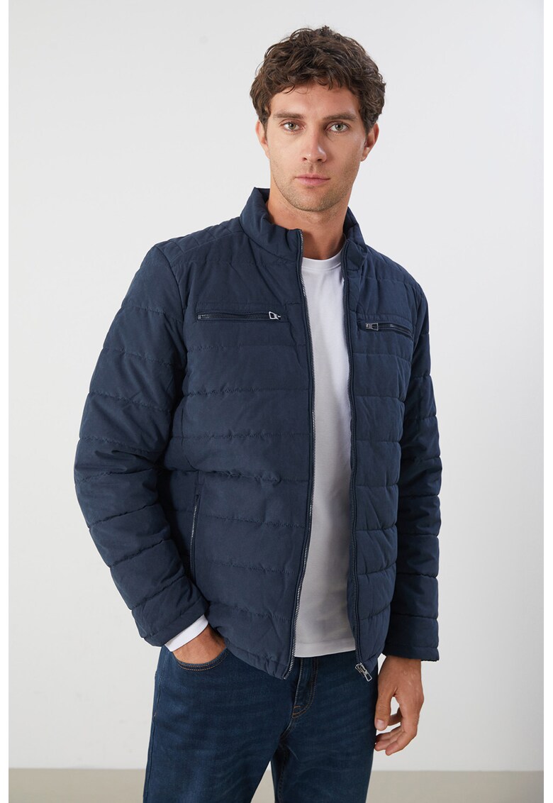 Jacheta matlasata cu guler scurt - Albastru inchis