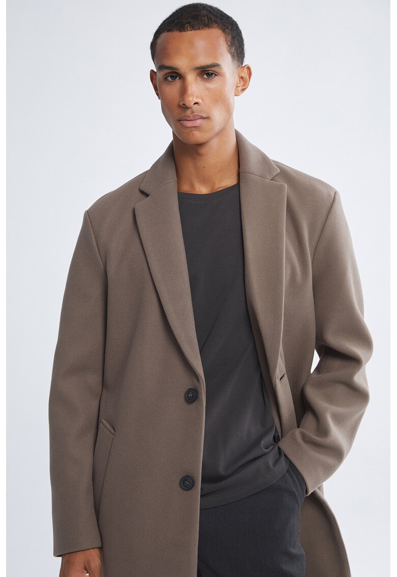 Palton cu nasturi si revere - Maro taupe