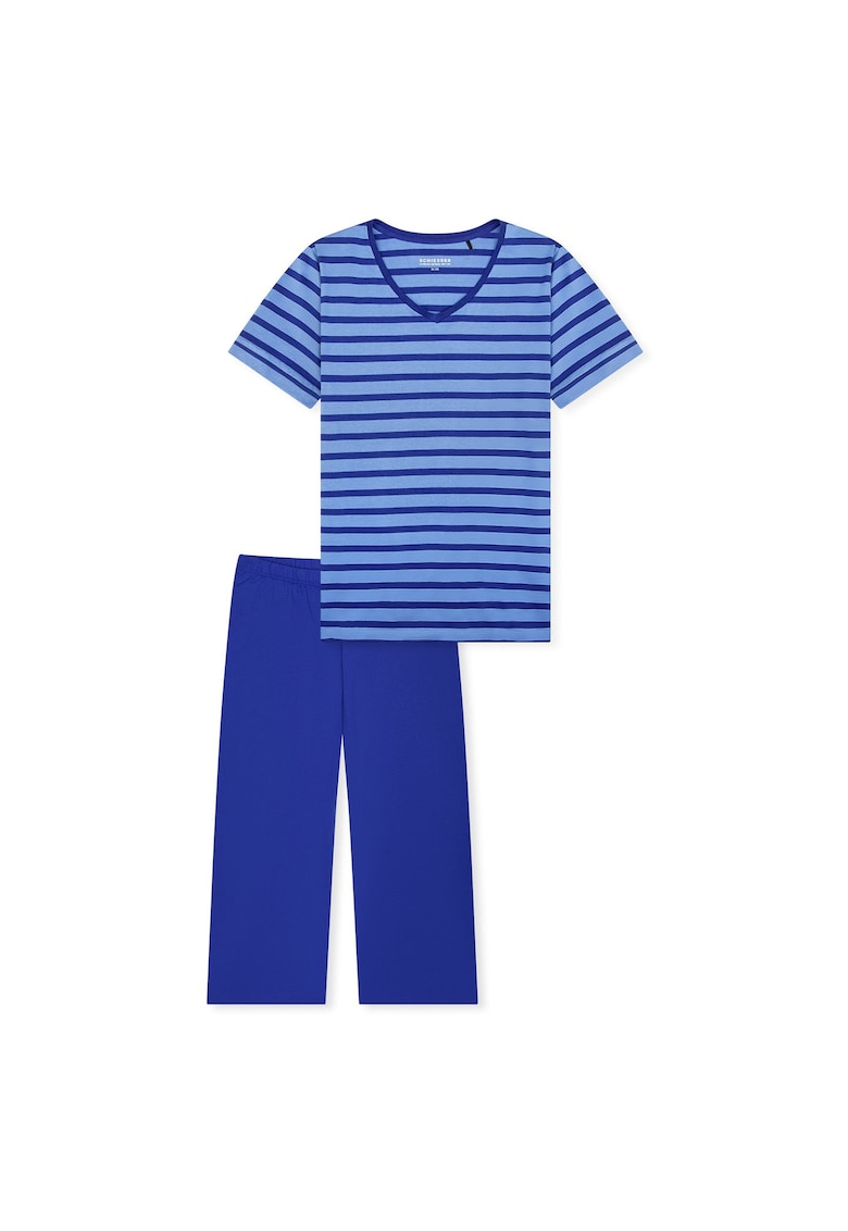 Pijama de bumbac cu pantaloni trei sferturi - Albastru