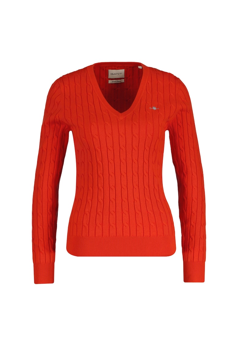 Gant Pulover slim fit cu model torsade si decolteu in V - Rosu