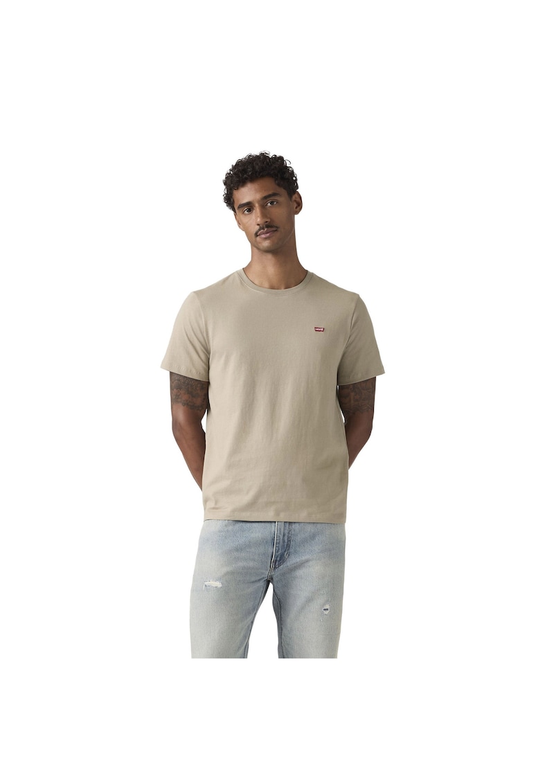 Tricou din bumbac cu decolteu la baza gatului - Maro taupe