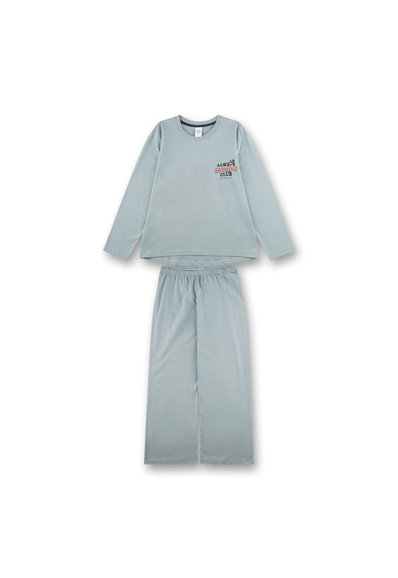 Pijama cu pantaloni lungi - croiala lejera si imprimeu slogan - Verde deschis