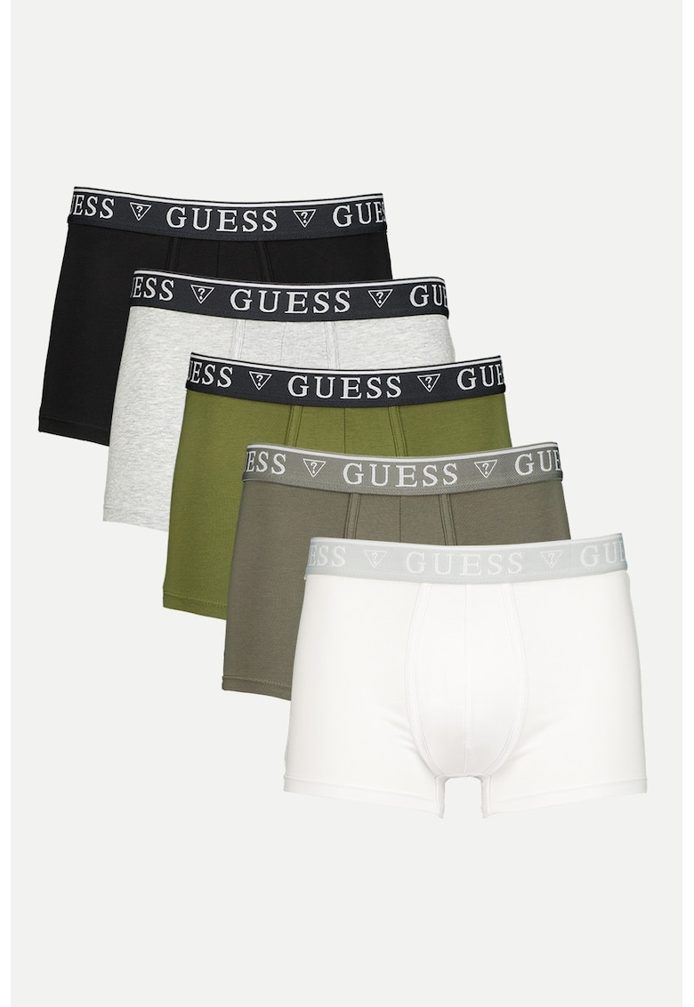 Set de boxeri cu banda elastica in talie - 5 Perechi - Negru/Kaki inchis/Alb optic