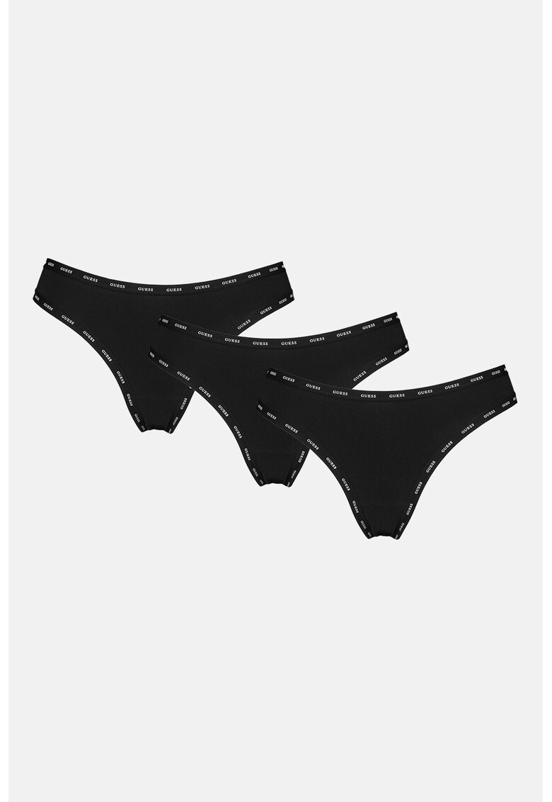 Set de chiloti tanga - 3 perechi - Negru/Alb optic