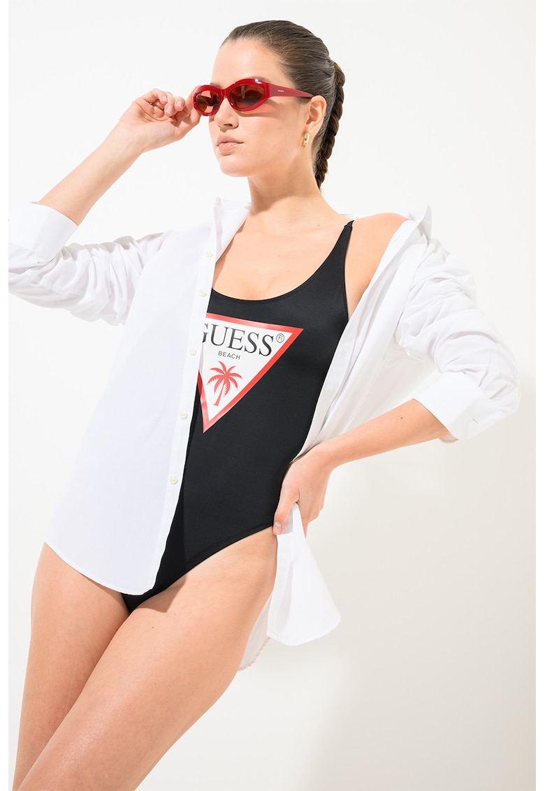 Costum de baie intreg cu logo - Alb/Negru