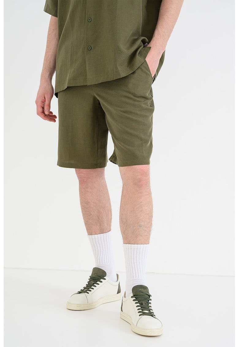 Pantaloni scurti relaxed fit de plaja din in si lyocell - Kaki