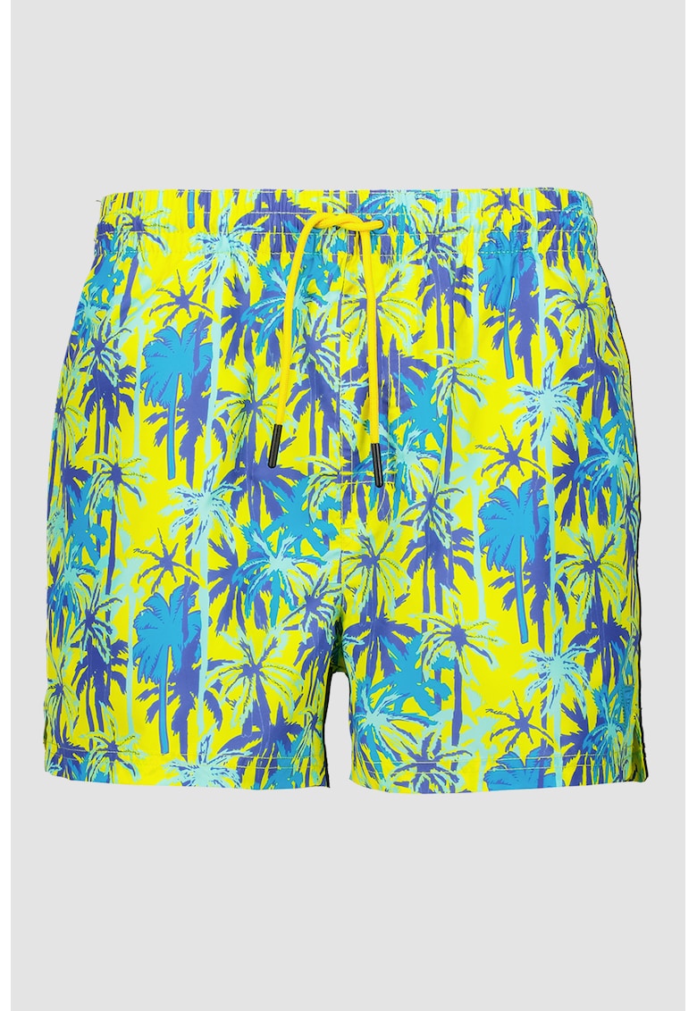 Pantaloni scurti de baie cu model si snur in talie - Galben/Bleumarin