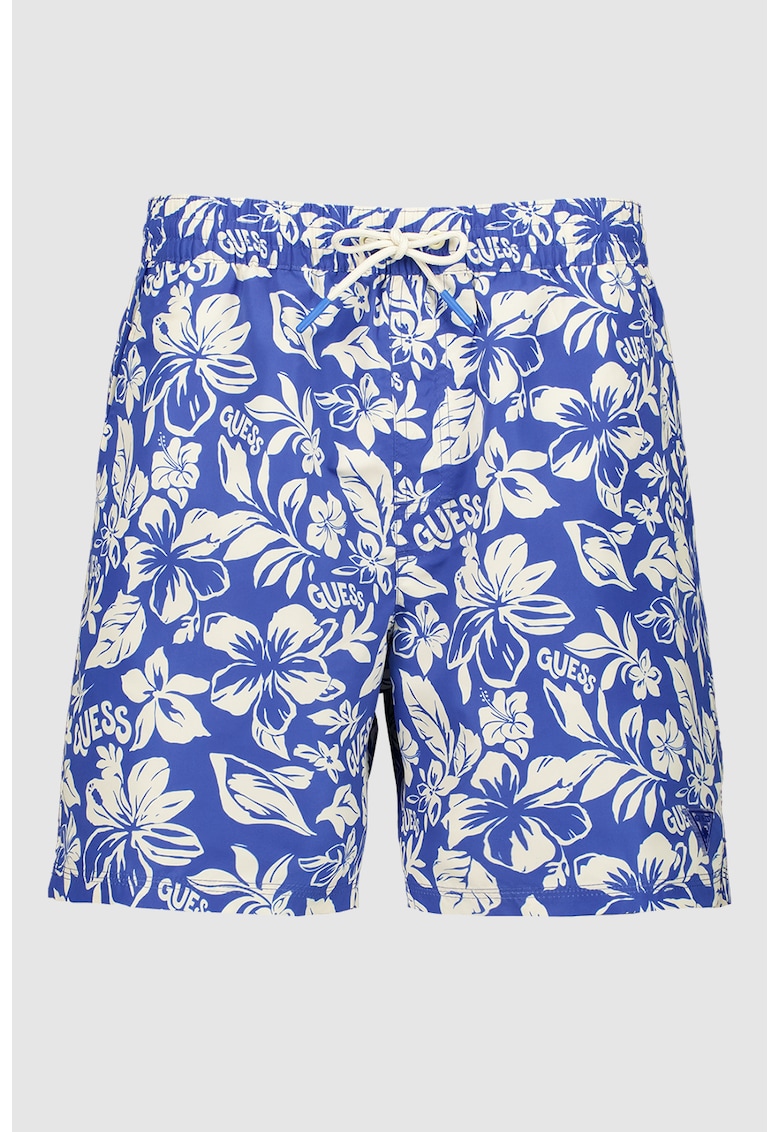 Pantaloni scurti de baie cu model floral - Albastru inchis/Alb murdar
