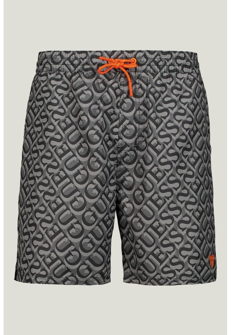 Pantaloni scurti de baie cu model logo si snur in talie - Negru/Gri
