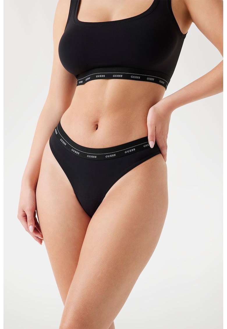 Chiloti tanga cu banda elastica cu logo Matilde - Negru