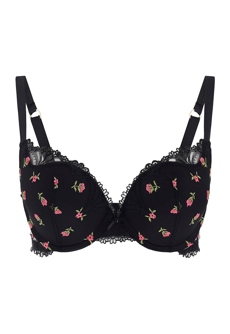 Sutien push-up cu broderii florale Vivian - Rosu/Negru