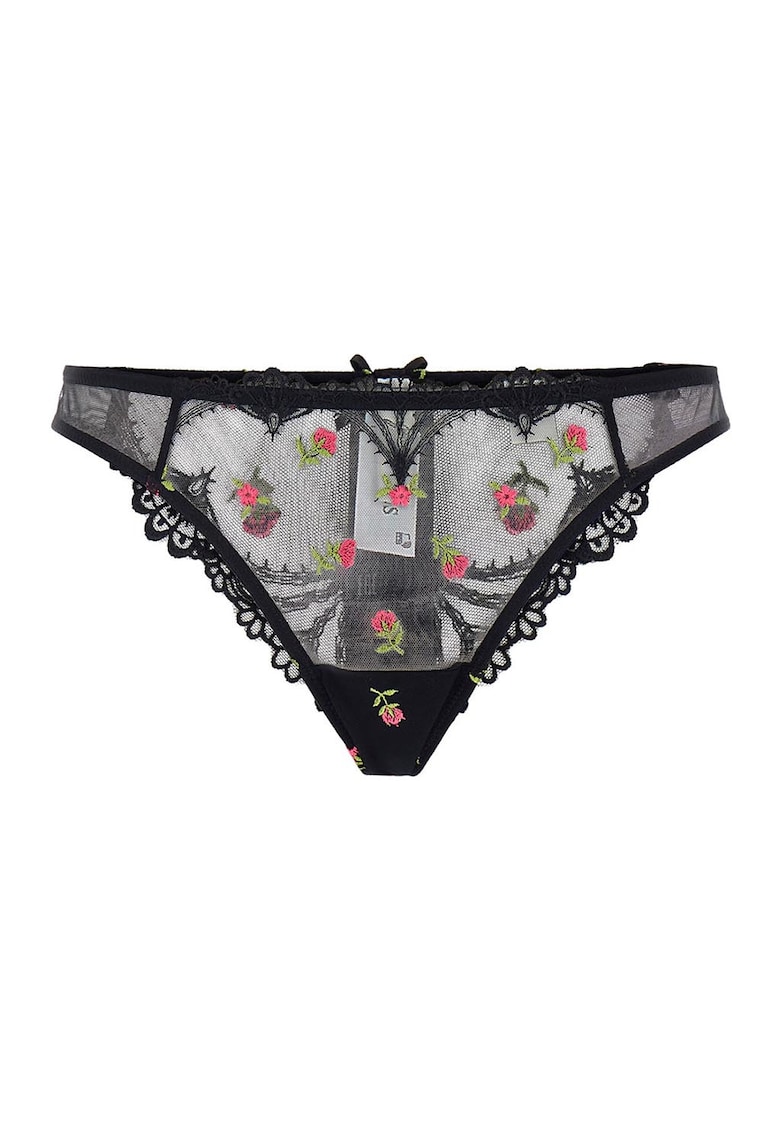 Chiloti din dantela cu broderie florala Vivian - Negru