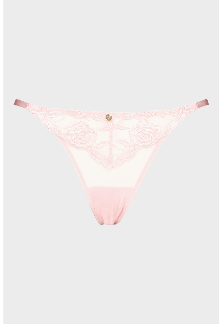 Chiloti tanga din dantela Amelie - Roz pastel