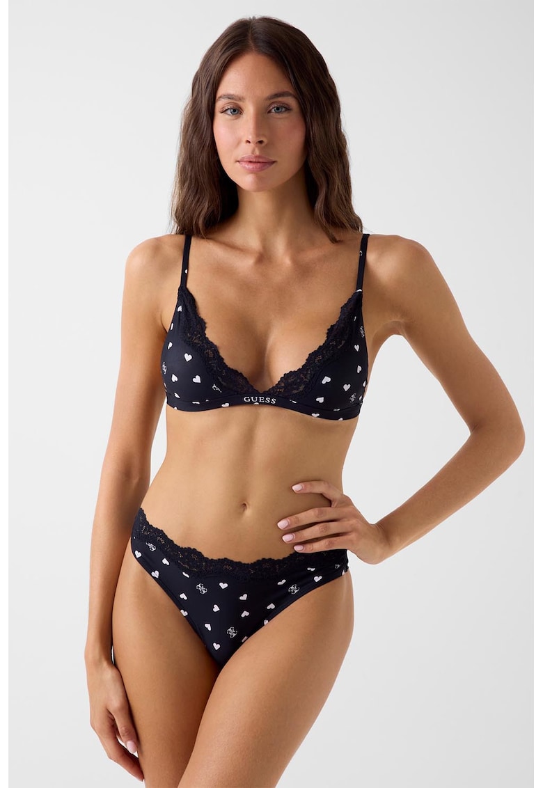 Set de sutien cu cupe triunghiulare si chiloti tanga Lison - 2 piese - Negru