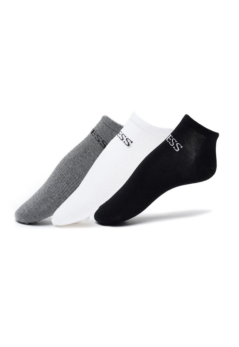 Set de sosete scurte cu logo - 3 perechi - Alb/Negru/Gri inchis melange