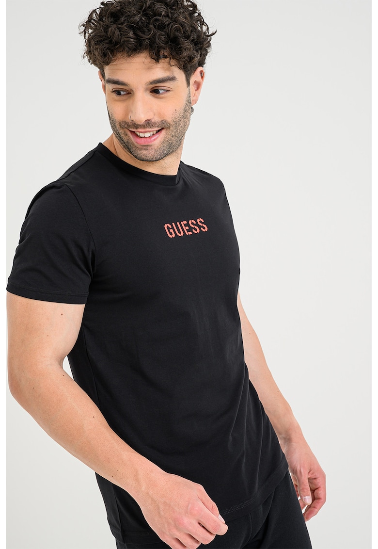 Tricou slim fit cu imprimeu logo - Negru/Caramiziu