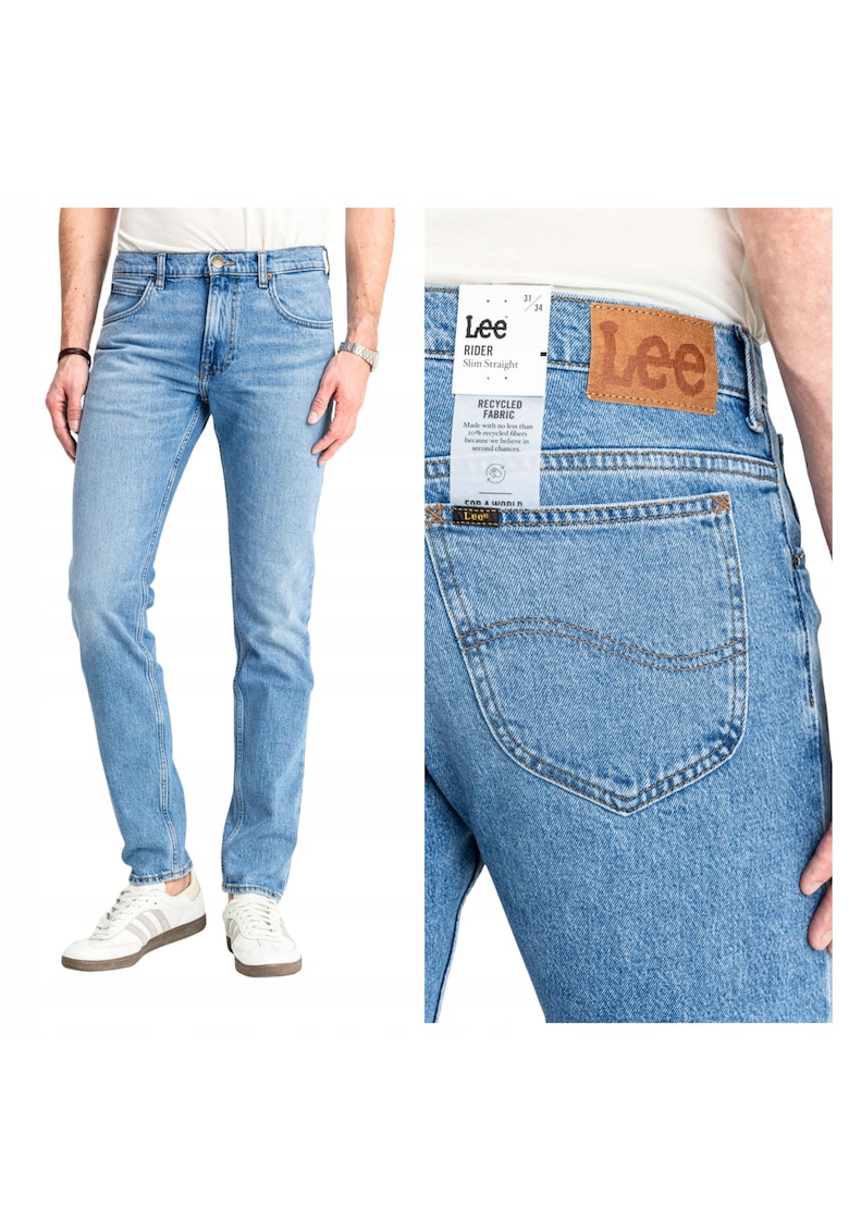 Blugi Barbati - Rider - Slim Fit - Talie Medie - Fermoar - Lungi - 5 Buzunare - Bumbac - Albastru